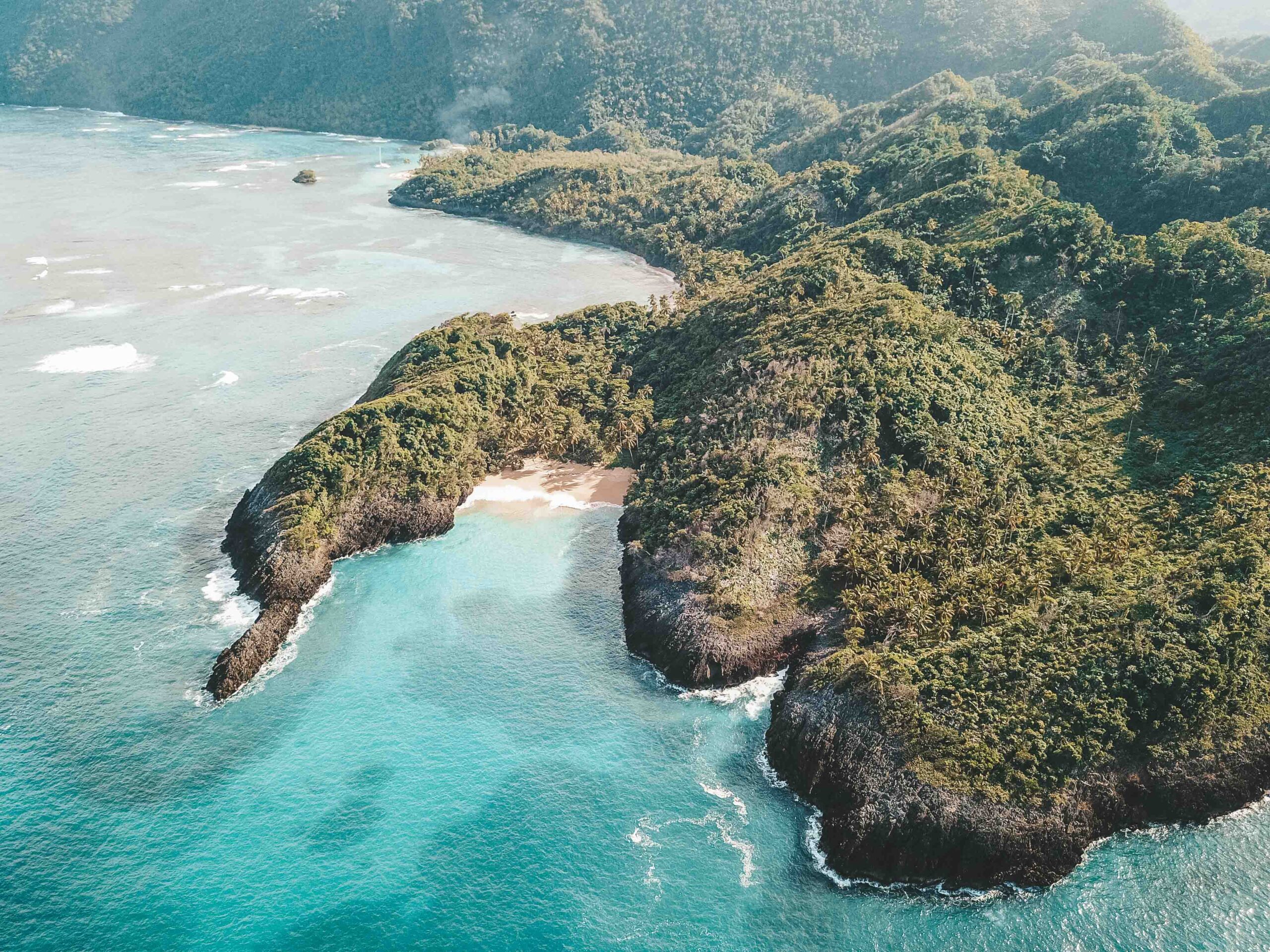 Secluded cove aerial view Caribbean
